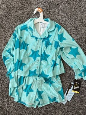 Kids Star-Print Mint & Teal Pajama Set size 6/7